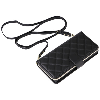 For Samsung Galaxy S25 Ultra 5G Crossbody Rhombic Zipper Tower Buckle Leather Phone Case with Lanyard(Black) - Galaxy S25 Ultra 5G Cases by buy2fix | Online Shopping UK | buy2fix