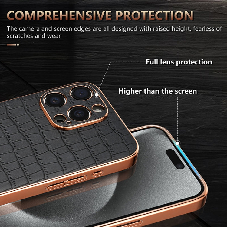 For iPhone 15 Pro Max AZNS Electroplated Frame Crocodile Texture Full Coverage Phone Case(Brown) - iPhone 15 Pro Max Cases by AZNS | Online Shopping UK | buy2fix