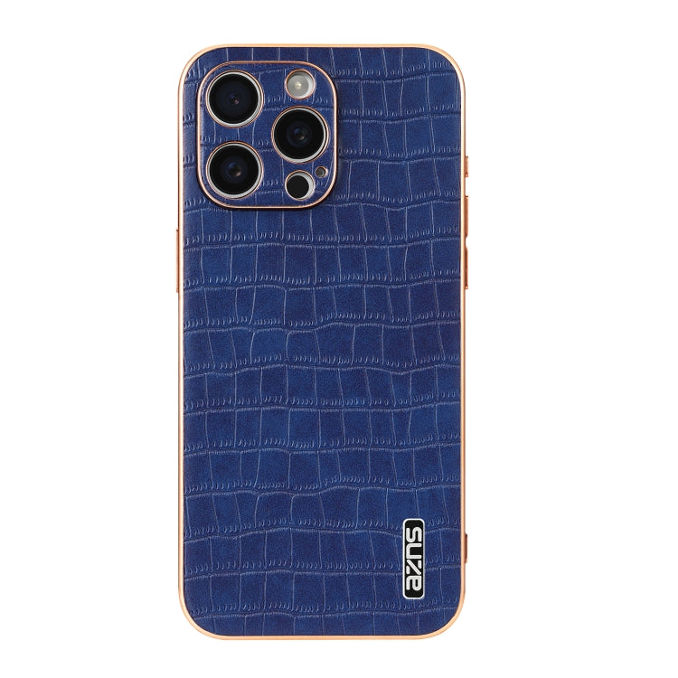 For iPhone 16 Pro AZNS Electroplated Frame Crocodile Texture Full Coverage Phone Case(Blue) - iPhone 16 Pro Cases by AZNS | Online Shopping UK | buy2fix