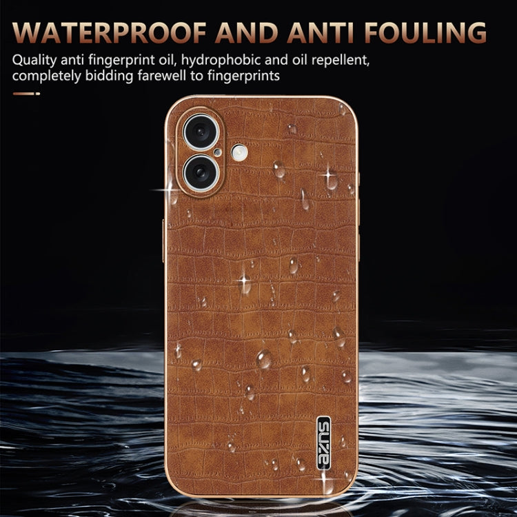 For iPhone 16 Plus AZNS Electroplated Frame Crocodile Texture Full Coverage Phone Case(Black) - iPhone 16 Plus Cases by AZNS | Online Shopping UK | buy2fix