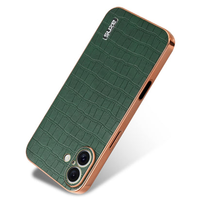 For iPhone 16 Plus AZNS Electroplated Frame Crocodile Texture Full Coverage Phone Case(Green) - iPhone 16 Plus Cases by AZNS | Online Shopping UK | buy2fix