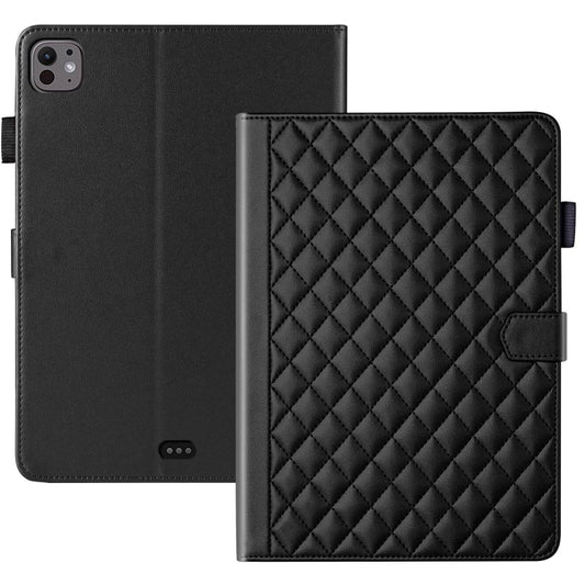 For iPad Pro 13 2024 Rhombus Lattice Leather Smart Tablet Case(Black) - iPad Pro 13 2024 Cases by buy2fix | Online Shopping UK | buy2fix