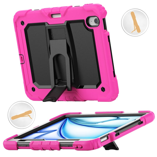 For iPad Air 11 2024 Silicone Hydric PC Tablet Case with Shoulder Strap & Holder(Rose Red) - iPad Air 11 2024 Cases by buy2fix | Online Shopping UK | buy2fix