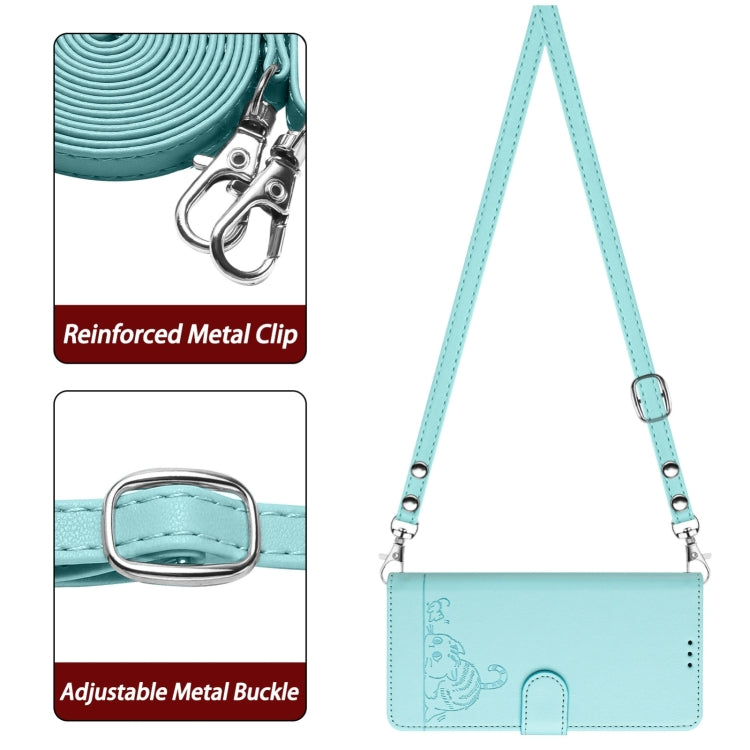 For Blackview Shark 8 Cat Rat Embossed Pattern RFID Leather Phone Case with Lanyard(Mint Green) - More Brand by buy2fix | Online Shopping UK | buy2fix