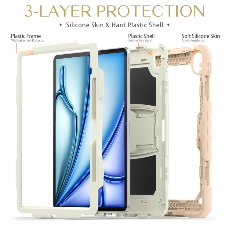 For iPad Air 13 2024 Silicone Hydric PC Tablet Case with Shoulder Strap & Holder(Beige Rose Gold) - iPad Air 13 2024 Cases by buy2fix | Online Shopping UK | buy2fix