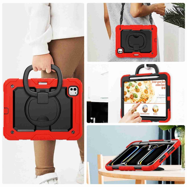 For iPad Pro 11 2024 Handle Silicone Hydric PC Tablet Case with Shoulder Strap(Red) - iPad Pro 11 2024 Cases by buy2fix | Online Shopping UK | buy2fix