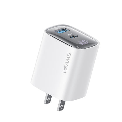 USAMS CC230 30W USB+USB-C / Type-C Dual Port GaN Digital Display Charger, Specifications: US Plug(White) - USB Charger by USAMS | Online Shopping UK | buy2fix