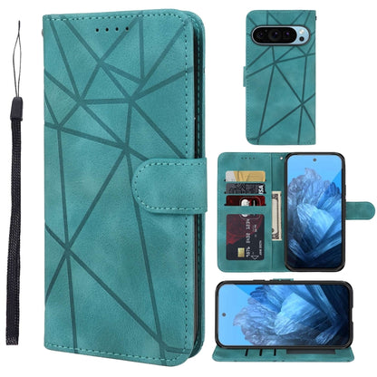 For Google Pixel 9 / 9 Pro Skin Feel Geometric Lines Leather Phone Case(Green) - Google Cases by buy2fix | Online Shopping UK | buy2fix