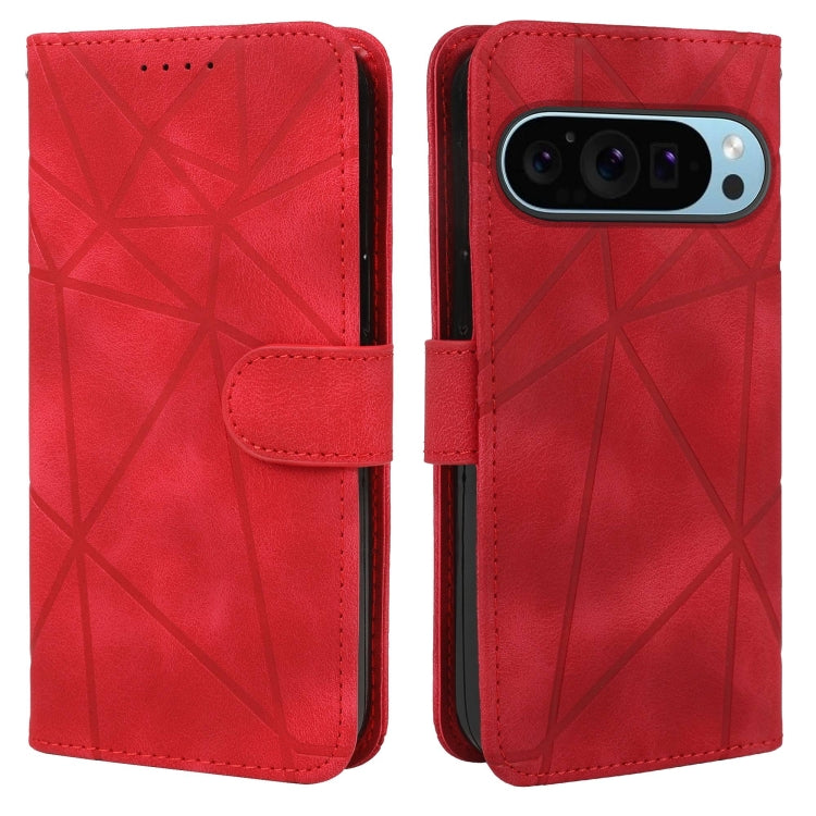 For Google Pixel 9 Pro XL Skin Feel Geometric Lines Leather Phone Case(Red) - Google Cases by buy2fix | Online Shopping UK | buy2fix