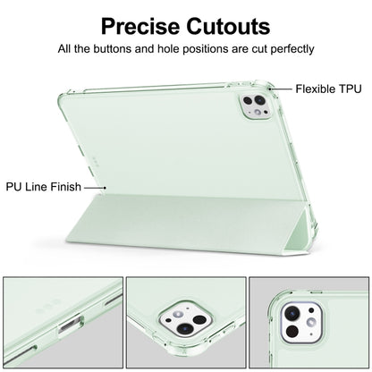 For iPad Pro 11 2024 Tri-fold Holder TPU Cover Frosted Leather Smart Tablet Case withh Pen Slot(Light Green) - iPad Pro 11 2024 Cases by buy2fix | Online Shopping UK | buy2fix