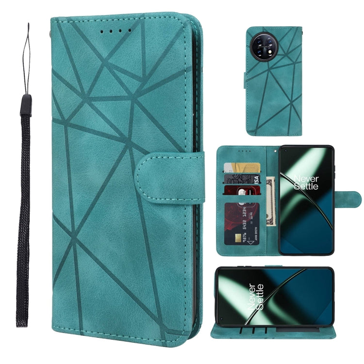 For OnePlus 11 Skin Feel Geometric Lines Leather Phone Case(Green) - OnePlus Cases by buy2fix | Online Shopping UK | buy2fix