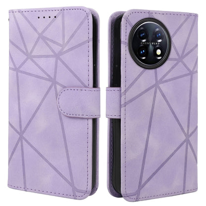 For OnePlus 11 Skin Feel Geometric Lines Leather Phone Case(Purple) - OnePlus Cases by buy2fix | Online Shopping UK | buy2fix