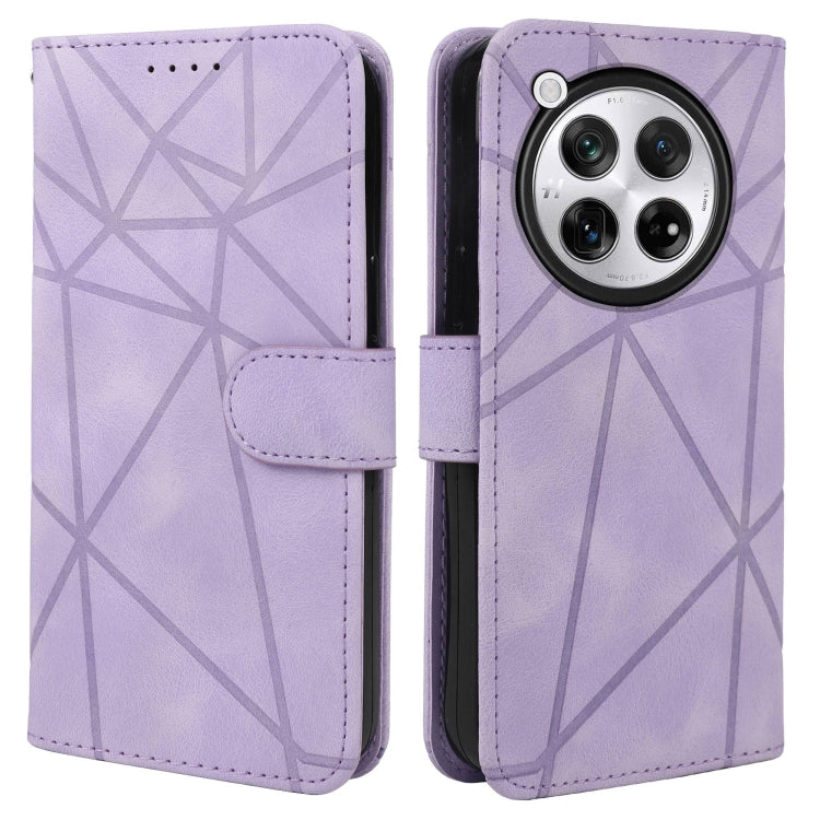 For OnePlus 12 Skin Feel Geometric Lines Leather Phone Case(Purple) - OnePlus Cases by buy2fix | Online Shopping UK | buy2fix