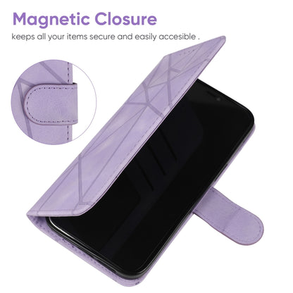 For OnePlus 12 Skin Feel Geometric Lines Leather Phone Case(Purple) - OnePlus Cases by buy2fix | Online Shopping UK | buy2fix