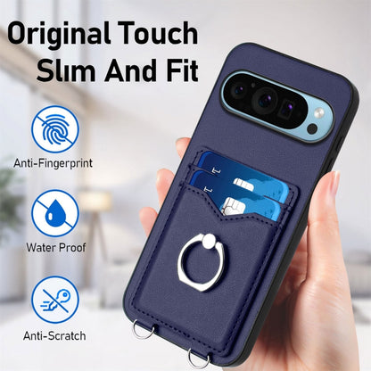 For Google Pixel 9 / 9 Pro R20 Ring Card Holder Phone Case(Blue) - Google Cases by buy2fix | Online Shopping UK | buy2fix