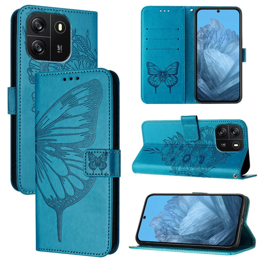 For Blackview Wave 6C Embossed Butterfly Leather Phone Case(Blue) - More Brand by buy2fix | Online Shopping UK | buy2fix