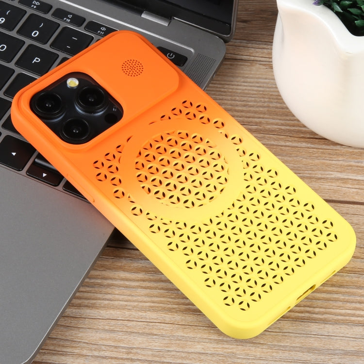 For iPhone 15 Pro Gradient Color Honeycomb Aromatherapy MagSafe Phone Case(Orange Yellow) - iPhone 15 Pro Cases by buy2fix | Online Shopping UK | buy2fix