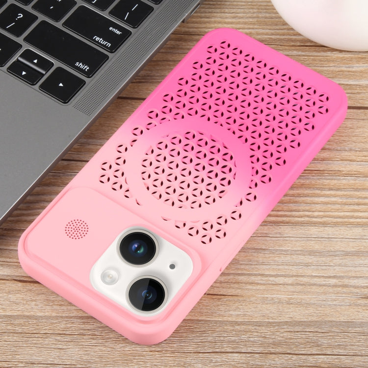 For iPhone 14 Plus Gradient Color Honeycomb Aromatherapy MagSafe Phone Case(Pink+Rose Red) - iPhone 14 Plus Cases by buy2fix | Online Shopping UK | buy2fix