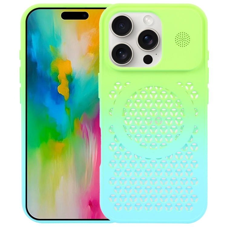 For iPhone 16 Pro Max Gradient Color Honeycomb Aromatherapy MagSafe Phone Case(Green Blue) - iPhone 16 Pro Max Cases by buy2fix | Online Shopping UK | buy2fix