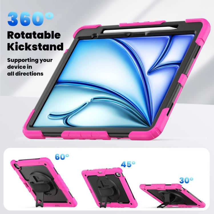 For iPad Air 13 2024 Silicone Hybrid PC Tablet Case with Shoulder Strap(Black + Rose Red) - iPad Air 13 2024 Cases by buy2fix | Online Shopping UK | buy2fix