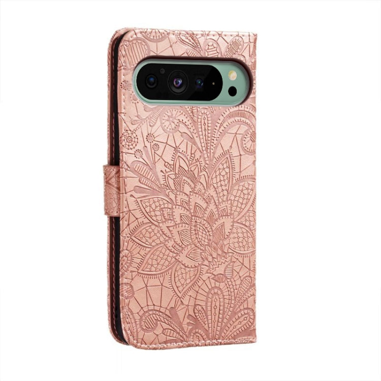 For Google Pixel 9 Lace Flower Embossing Flip Leather Phone Case(Rose Gold) - Google Cases by buy2fix | Online Shopping UK | buy2fix