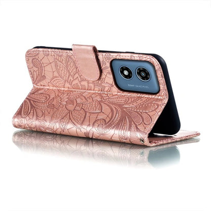 For Motorola Moto G Play 2024 Lace Flower Embossing Flip Leather Phone Case(Rose Gold) - Motorola Cases by buy2fix | Online Shopping UK | buy2fix