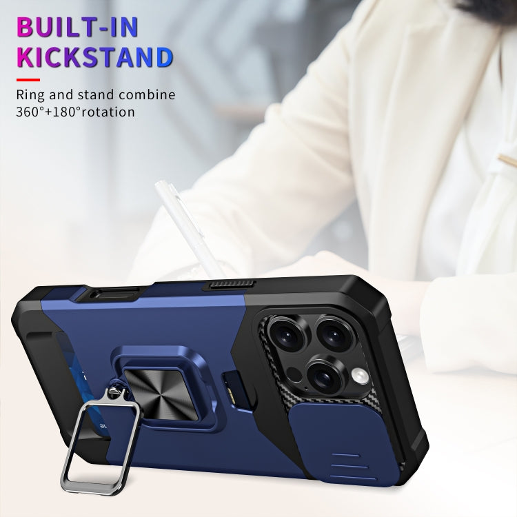 For iPhone 16 Pro Camera Shield Card Slot PC+TPU Phone Case(Blue) - iPhone 16 Pro Cases by buy2fix | Online Shopping UK | buy2fix