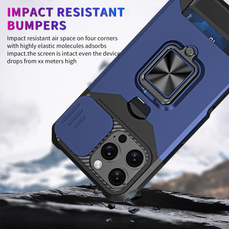 For iPhone 16 Pro Camera Shield Card Slot PC+TPU Phone Case(Blue) - iPhone 16 Pro Cases by buy2fix | Online Shopping UK | buy2fix