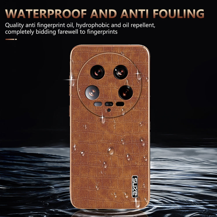 For Xiaomi 14 Ultra AZNS Electroplated Frame Crocodile Texture Full Coverage Phone Case(Brown) - 14 Ultra Cases by AZNS | Online Shopping UK | buy2fix