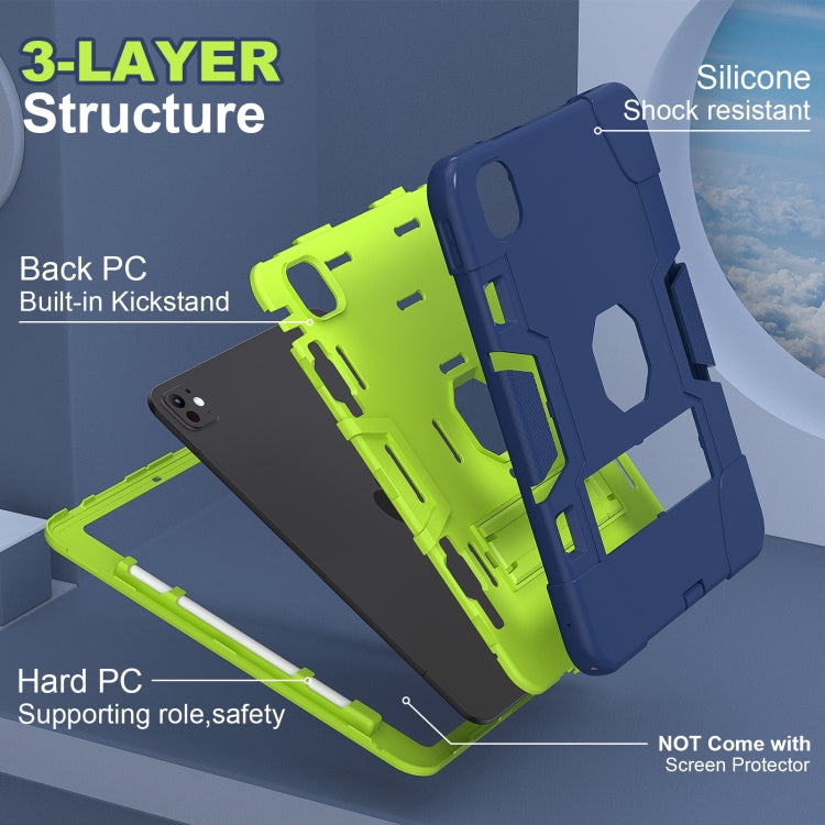 For iPad Pro 11 2024 Contrast Color Silicone Acrylic PC Tablet Case with Holder(Navy Blue Yellow Green) - iPad Pro 11 2024 Cases by buy2fix | Online Shopping UK | buy2fix