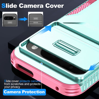 For Google Pixel 9 Pro XL Sliding Camshield Phone Case(Grey Green + Pink) - Google Cases by buy2fix | Online Shopping UK | buy2fix