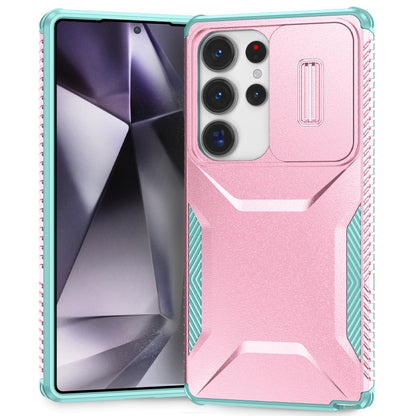 For Samsung Galaxy S25 Ultra 5G Sliding Camshield Phone Case(Pink + Grey Green) - Galaxy S25 Ultra 5G Cases by buy2fix | Online Shopping UK | buy2fix