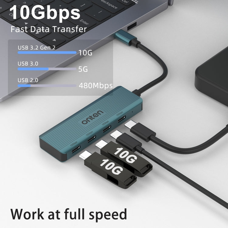 Onten UC620 10Gbps USB-C / Type-C to USB 3.2 Gen2 4 in 1 Multi-function HUB Docking Station, Length:1.5m(Green) - USB HUB by Onten | Online Shopping UK | buy2fix