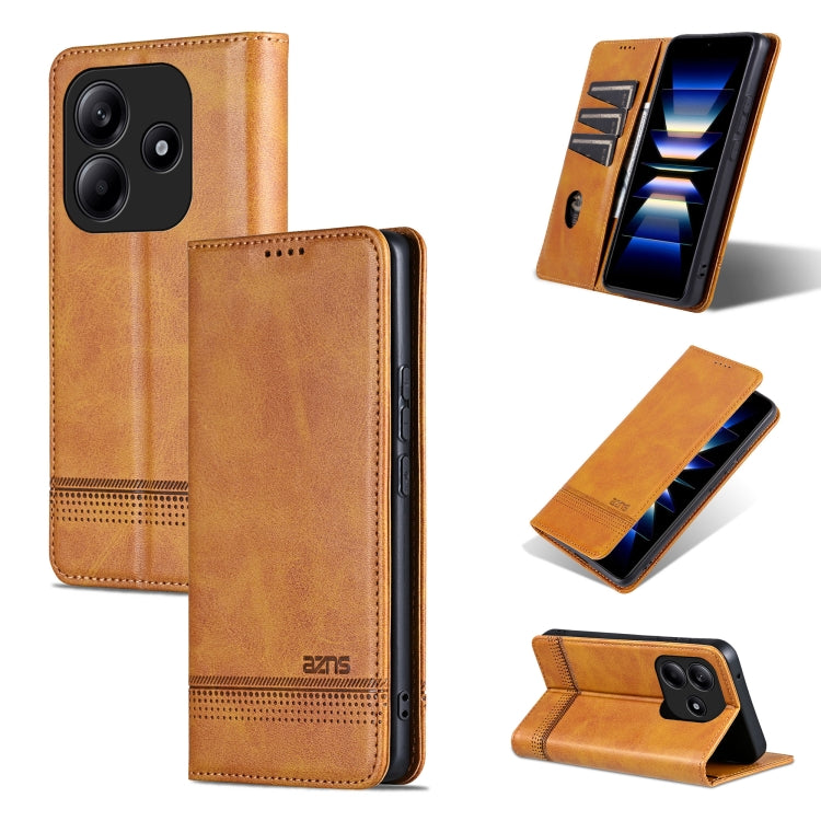 For Redmi Note 14 5G AZNS Magnetic Calf Texture Flip Leather Phone Case(Light Brown) - Note 14 Cases by AZNS | Online Shopping UK | buy2fix