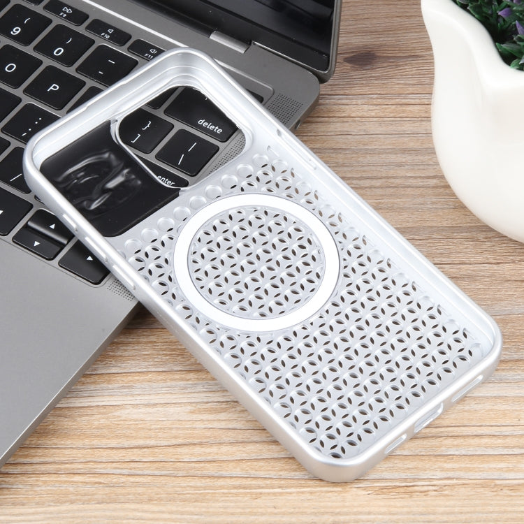 For iPhone 15 Plus Pure Color Honeycomb Aromatherapy MagSafe Phone Case(Silver) - iPhone 15 Plus Cases by buy2fix | Online Shopping UK | buy2fix