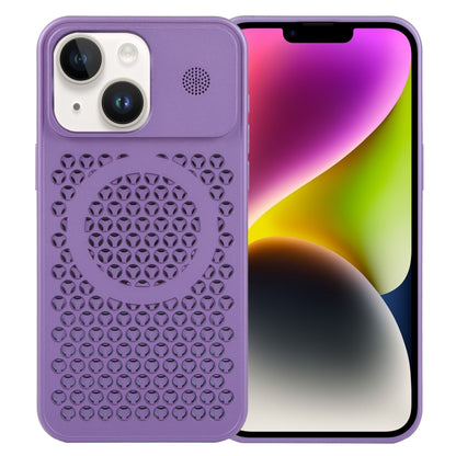 For iPhone 14 Plus Pure Color Honeycomb Aromatherapy MagSafe Phone Case(Purple) - iPhone 14 Plus Cases by buy2fix | Online Shopping UK | buy2fix