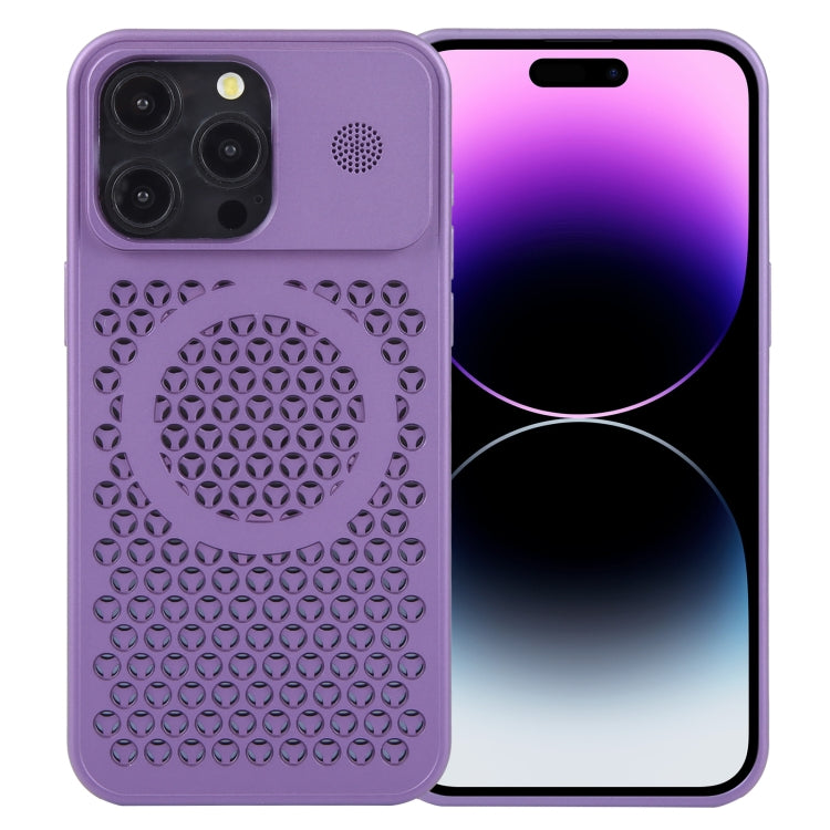 For iPhone 14 Pro Max Pure Color Honeycomb Aromatherapy MagSafe Phone Case(Purple) - iPhone 14 Pro Max Cases by buy2fix | Online Shopping UK | buy2fix