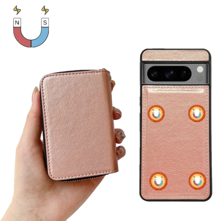 For Google Pixel 9 Pro XL Solid Color Zipper 11-Card Slots Bag Phone Case with Lanyard(Rose Gold) - Google Cases by buy2fix | Online Shopping UK | buy2fix