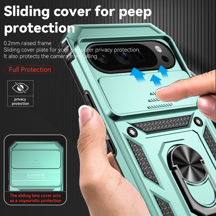 For Google Pixel 9 Pro Sliding Camshield Holder Phone Case(Green) - Google Cases by buy2fix | Online Shopping UK | buy2fix