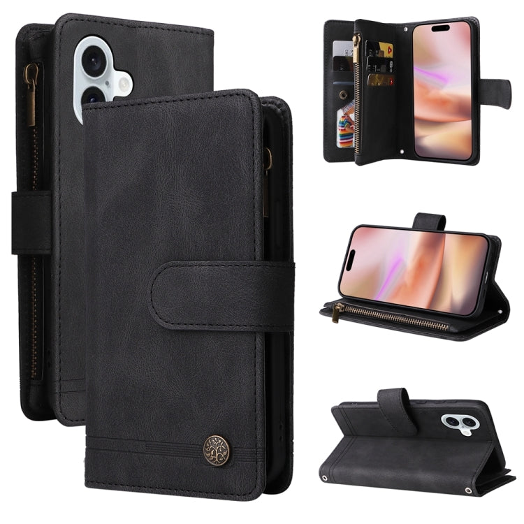 For iPhone 16 Plus Skin Feel Multi-Card Wallet Zipper Leather Phone Case(Black) - iPhone 16 Plus Cases by buy2fix | Online Shopping UK | buy2fix