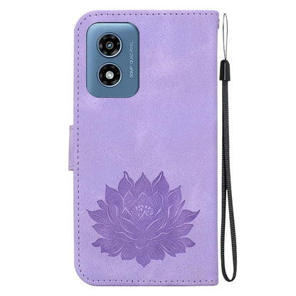 For Motorola Moto G Play 4G 2024 Lotus Embossed Leather Phone Case(Purple) - Motorola Cases by buy2fix | Online Shopping UK | buy2fix