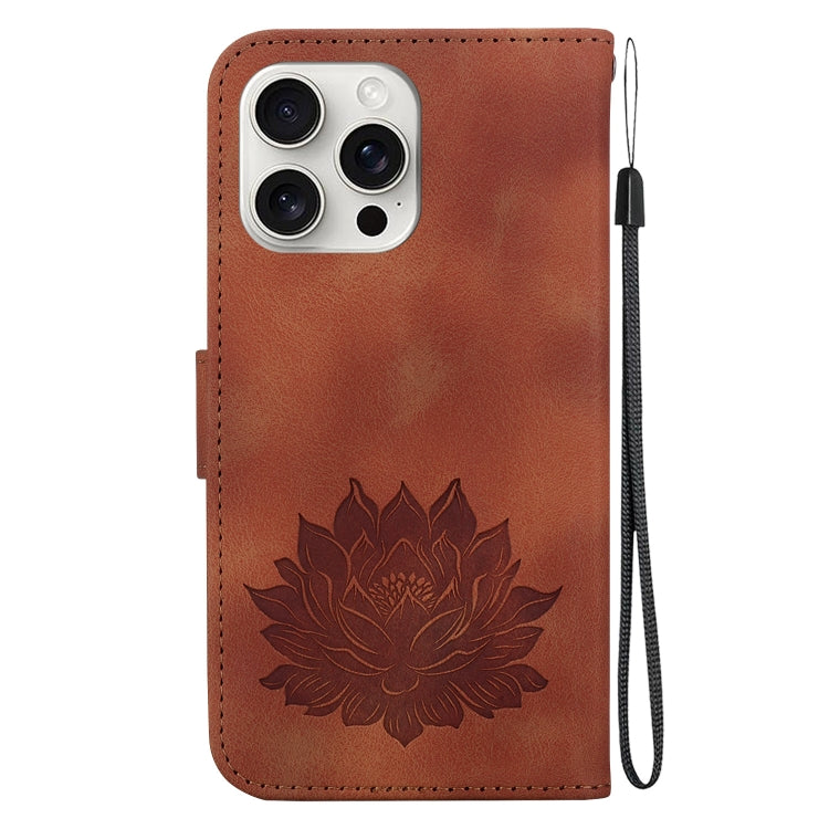 For iPhone 16 Pro Max Lotus Embossed Leather Phone Case(Brown) - iPhone 16 Pro Max Cases by buy2fix | Online Shopping UK | buy2fix