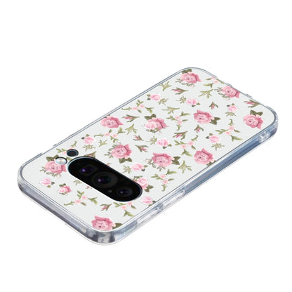 For Google Pixel 9 Colored Drawing Pattern Transparent TPU Phone Case(Pink Floral) - Google Cases by buy2fix | Online Shopping UK | buy2fix