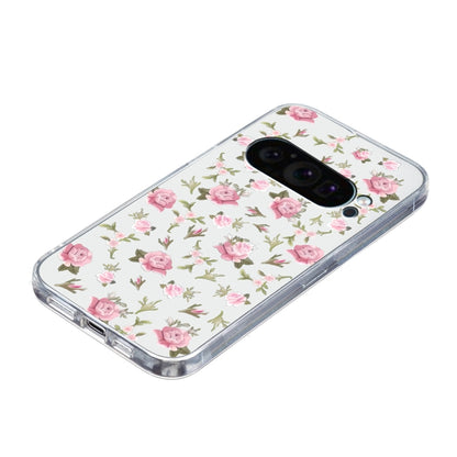 For Google Pixel 9 Colored Drawing Pattern Transparent TPU Phone Case(Pink Floral) - Google Cases by buy2fix | Online Shopping UK | buy2fix