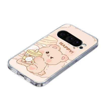 For Google Pixel 9 Colored Drawing Pattern Transparent TPU Phone Case(Bear) - Google Cases by buy2fix | Online Shopping UK | buy2fix