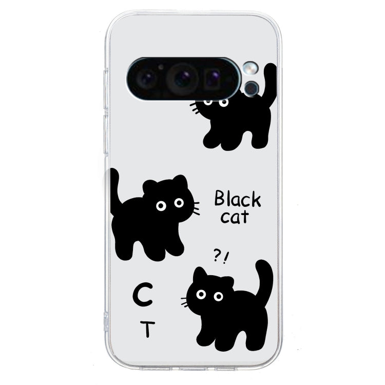 For Google Pixel 9 Colored Drawing Pattern Transparent TPU Phone Case(Black Cat) - Google Cases by buy2fix | Online Shopping UK | buy2fix