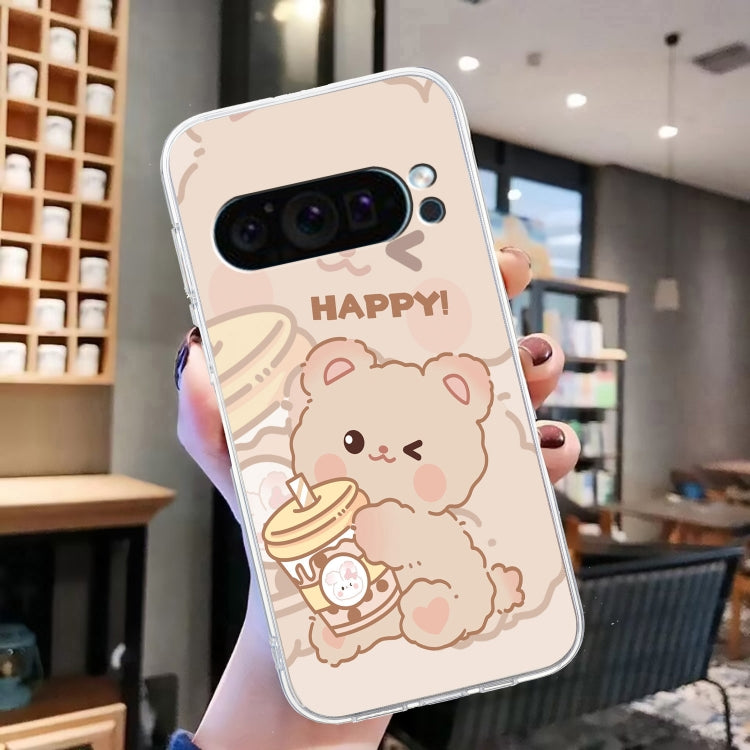 For Google Pixel 9 Pro Colored Drawing Pattern Transparent TPU Phone Case(Bear) - Google Cases by buy2fix | Online Shopping UK | buy2fix