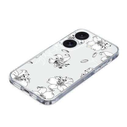 For iPhone 16 Plus Colored Drawing Pattern Transparent TPU Phone Case(White Flower) - iPhone 16 Plus Cases by buy2fix | Online Shopping UK | buy2fix