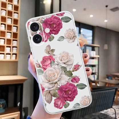 For iPhone 16 Plus Colored Drawing Pattern Transparent TPU Phone Case(Peony) - iPhone 16 Plus Cases by buy2fix | Online Shopping UK | buy2fix