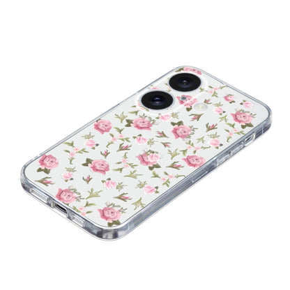 For iPhone 16 Plus Colored Drawing Pattern Transparent TPU Phone Case(Pink Floral) - iPhone 16 Plus Cases by buy2fix | Online Shopping UK | buy2fix